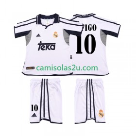 Camisolas de futebol Real Madrid FIGO 10 2001 Retro Criança Equipamento Principal 2002 Manga Curta